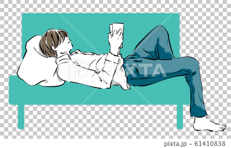 横になって本を読む男性のイラスト素材